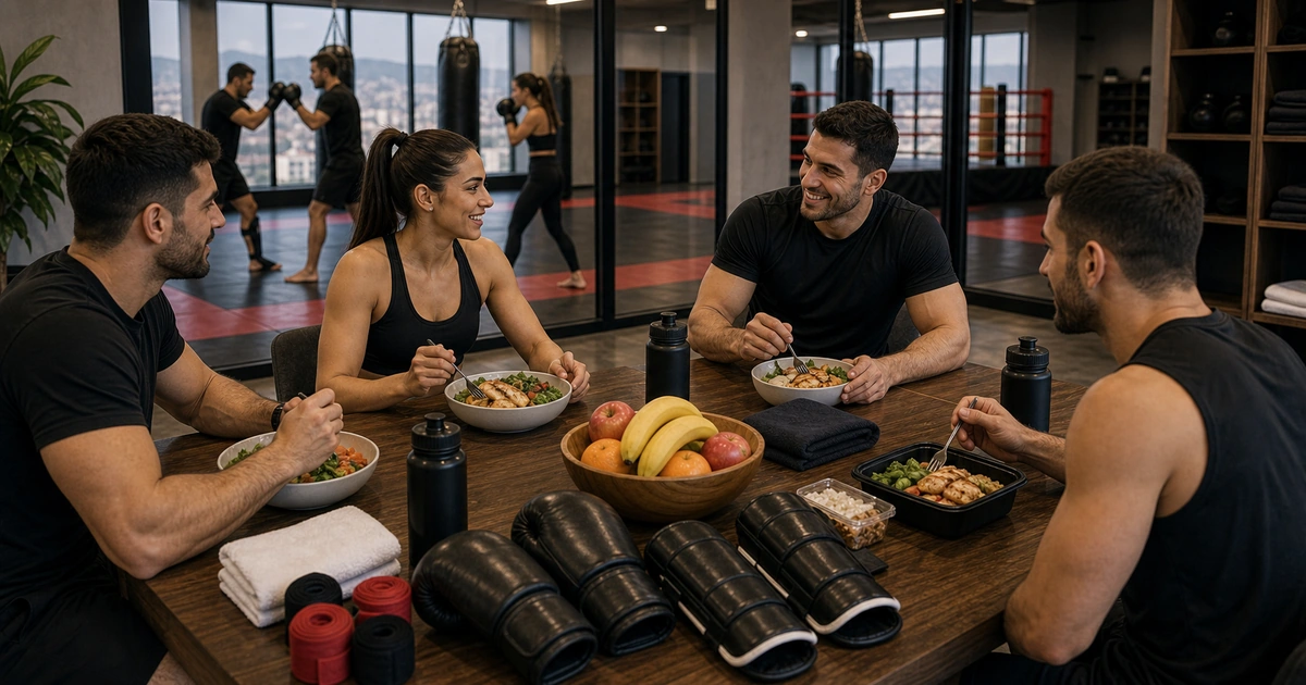 cinematic kickboxing camp scene in Georgia showing what training access includes